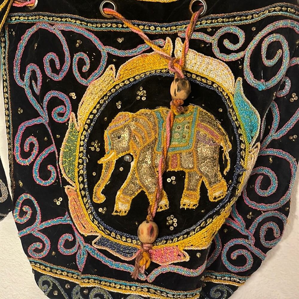 Vintage Beaded Elephant Purse Boho Hippy 70s Handbag Velvet Multicolor Artsy 80s - Picture 2 of 7